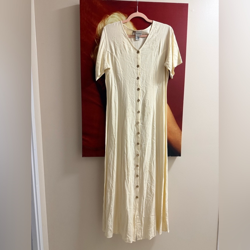 Chic Cream Button-Front Maxi Dress *small stains